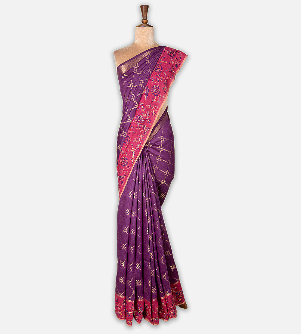 Purple  Moonga Tussar Saree