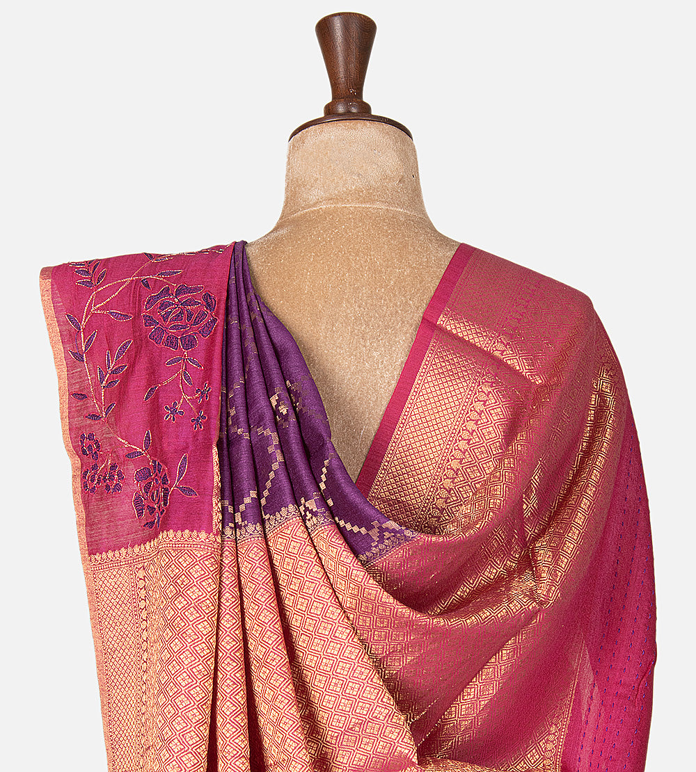 Purple  Moonga Tussar Saree