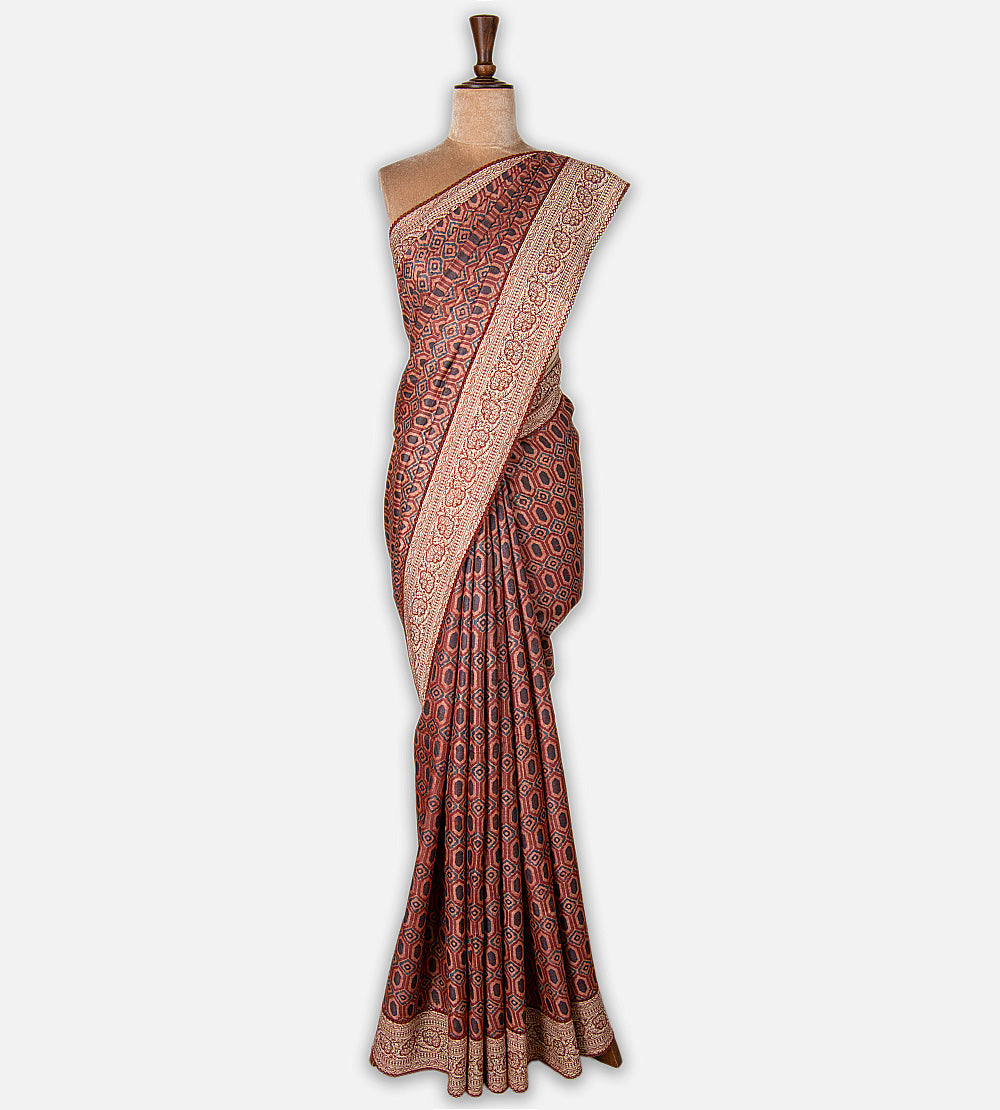 Multicolour Tussar Ajrakh Printed Saree