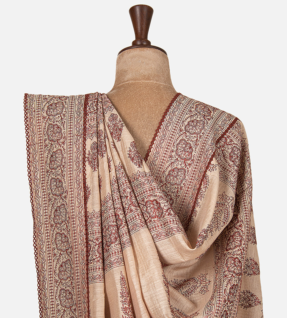 Multicolour Tussar Ajrakh Printed Saree