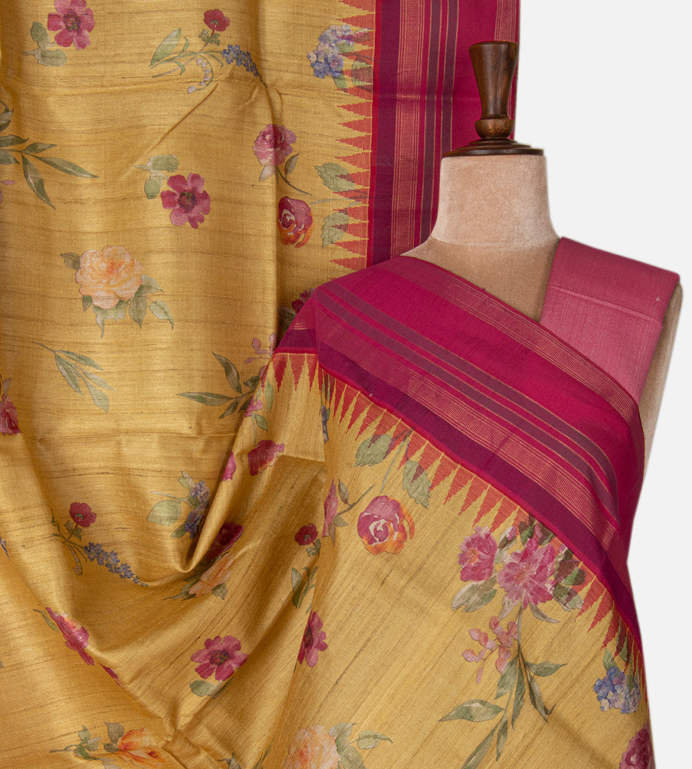 Yellow Tussar Saree