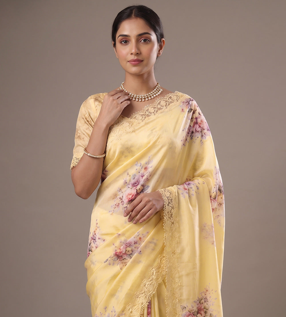 Pastel Yellow Chiffon Saree