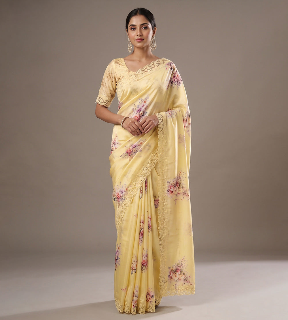 Pastel Yellow Chiffon Saree