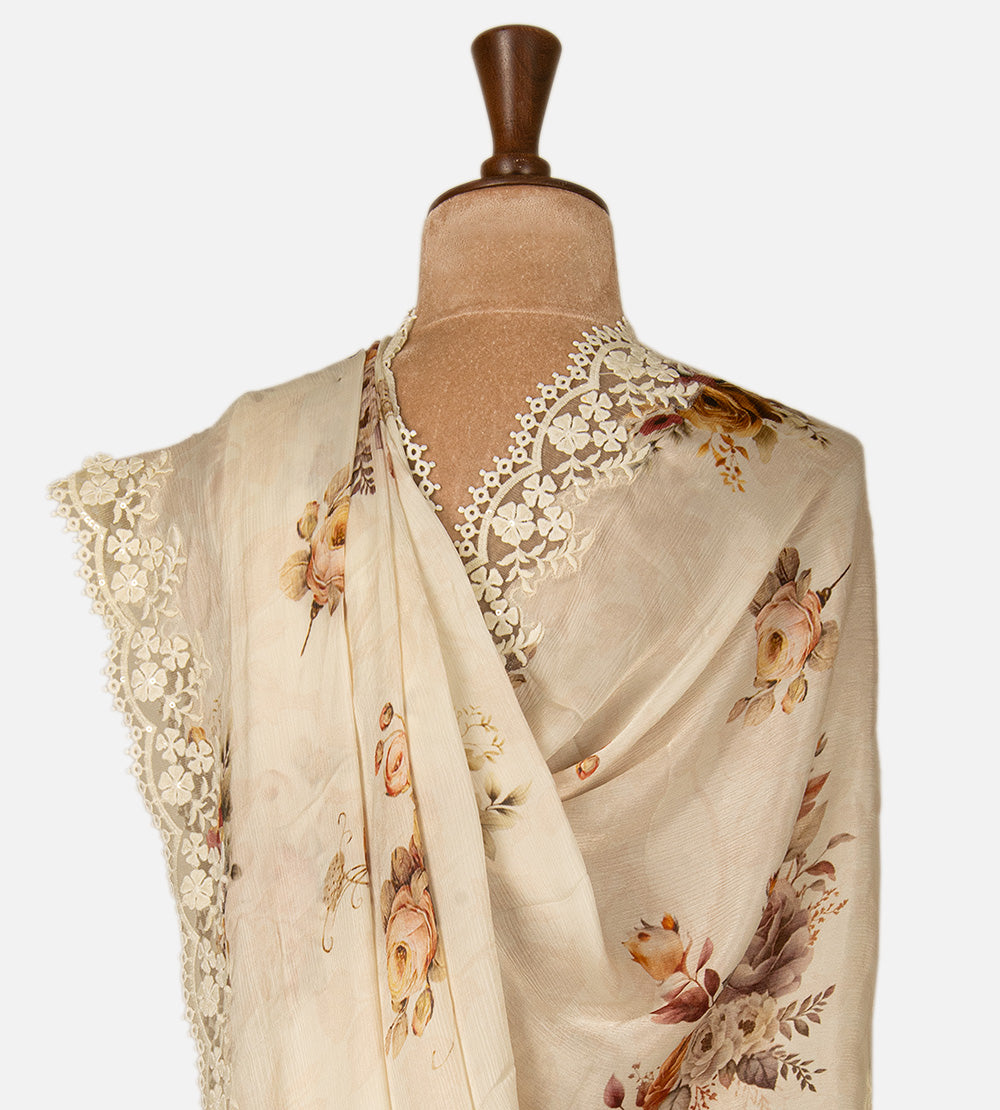 Deep Creme Chiffon Saree