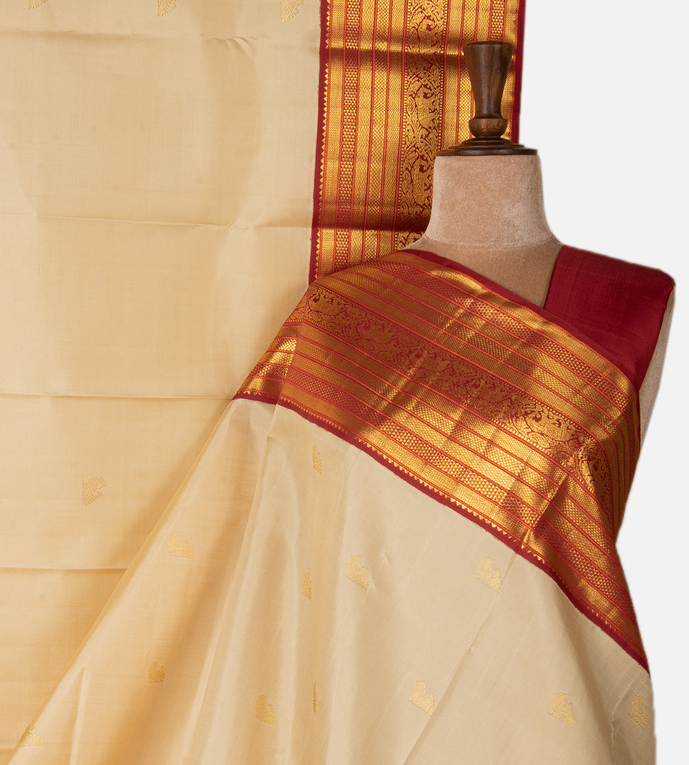 Beige Kanchipuram Silk Saree