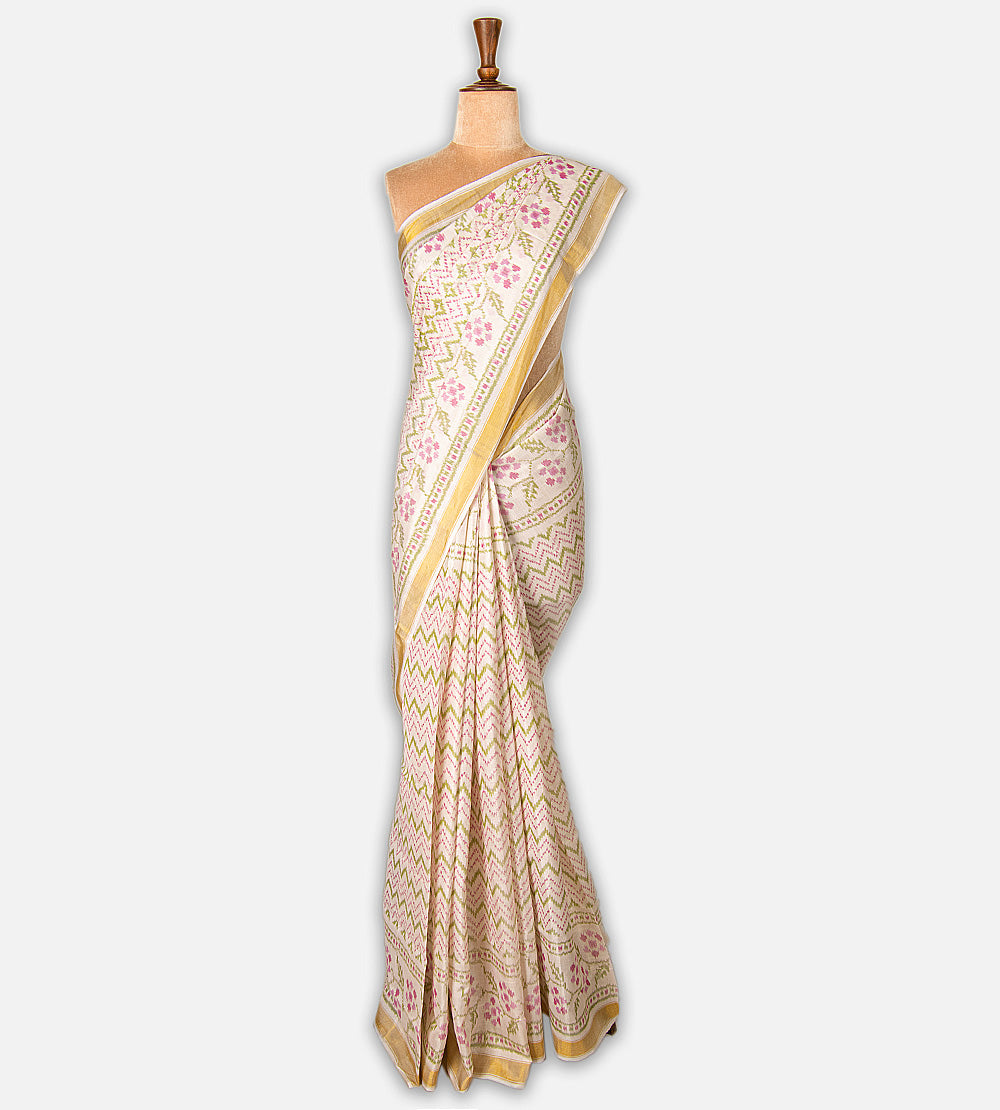 Off-White Patola Silk Saree