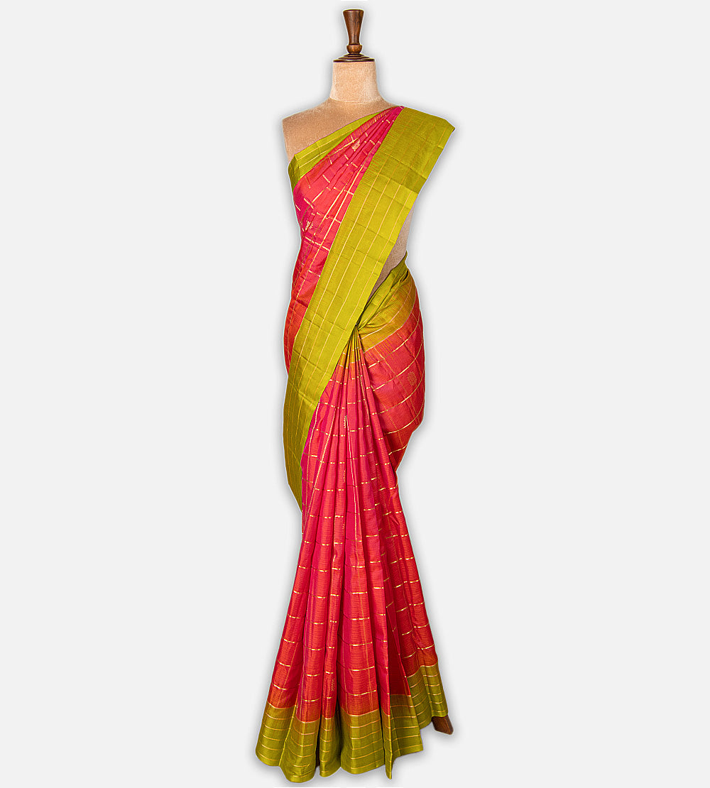 Pink and Orange Soft Silk Saree