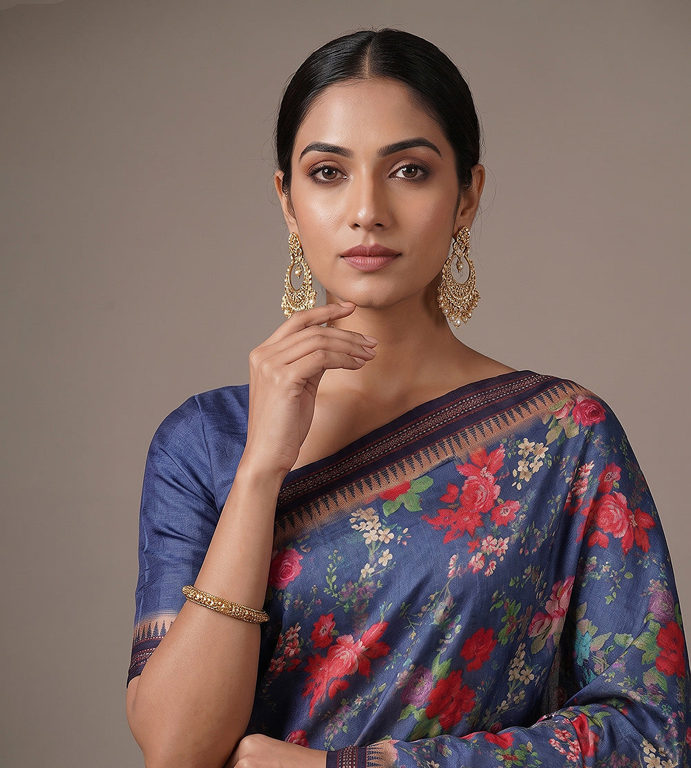 Blue Vidharba Tussar Saree