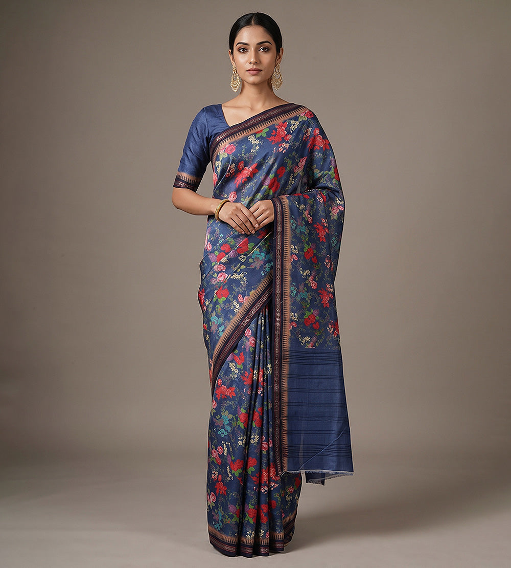 Blue Vidharba Tussar Saree