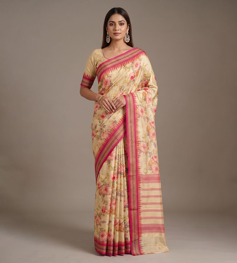Beige Tussar Saree