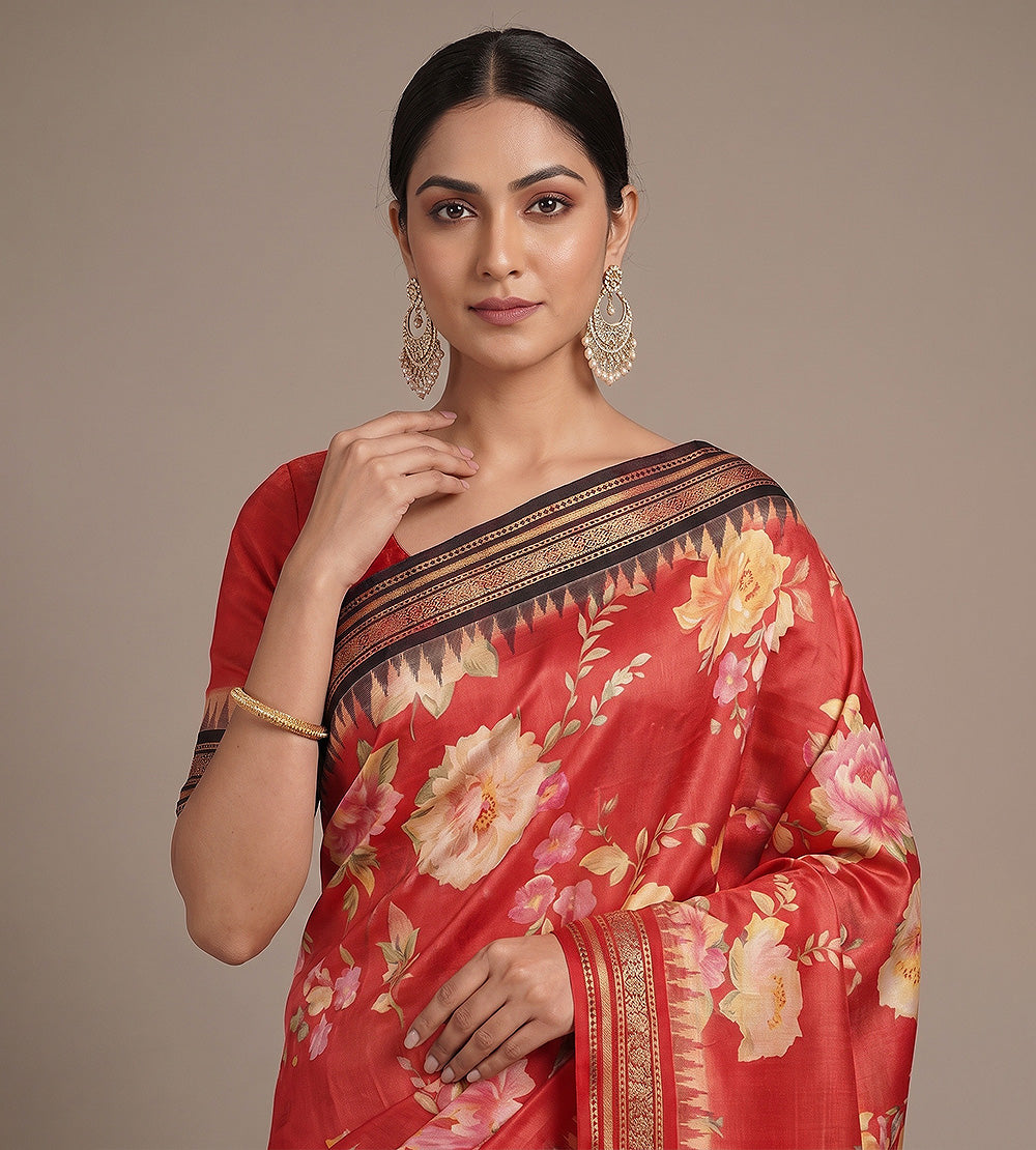 Red Vidharba Tussar Saree