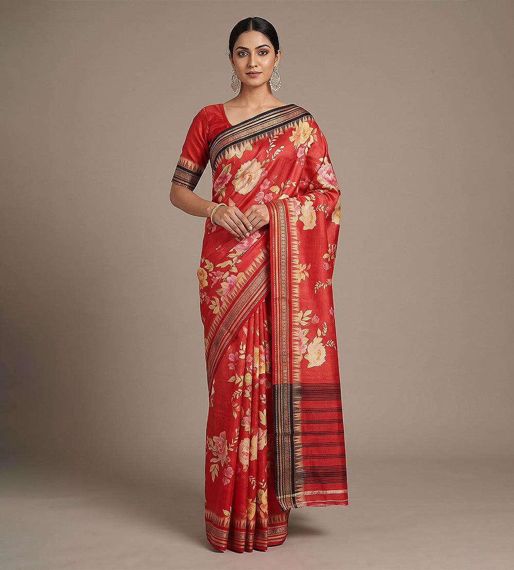 Red Vidharba Tussar Saree