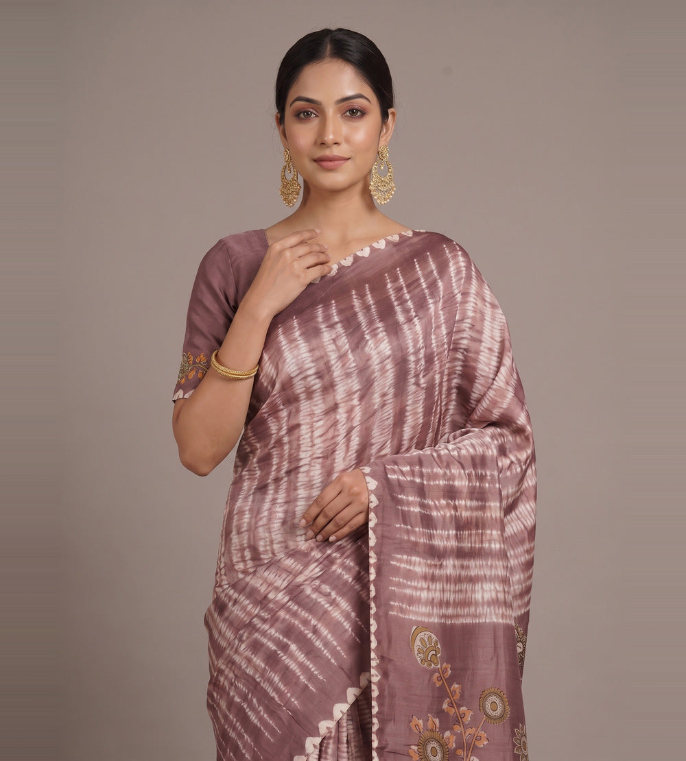 Mauve Shibori Tussar Saree