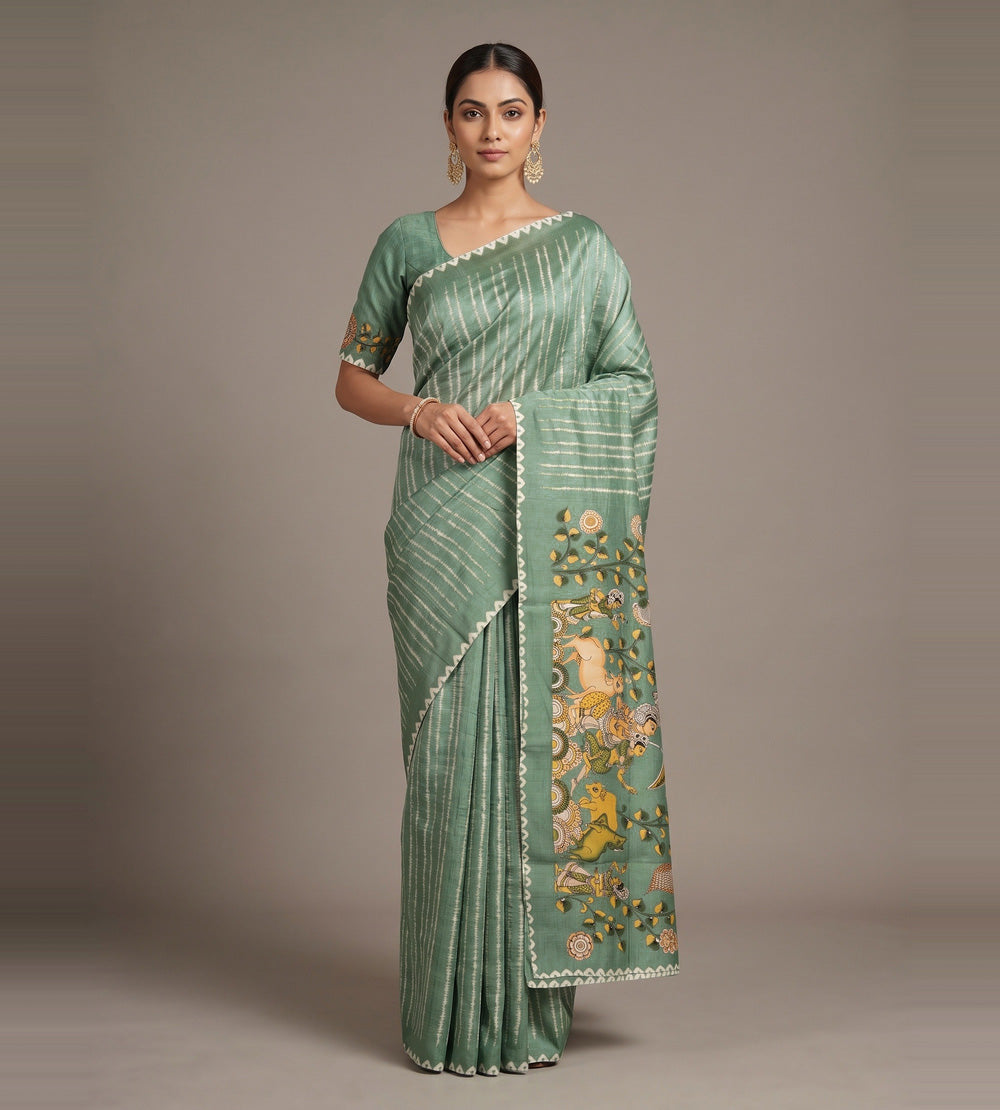 Green Shibori Tussar Saree