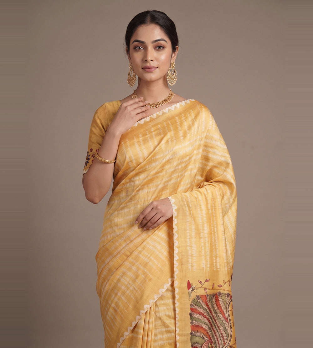 Yellow Shibori Tussar Saree