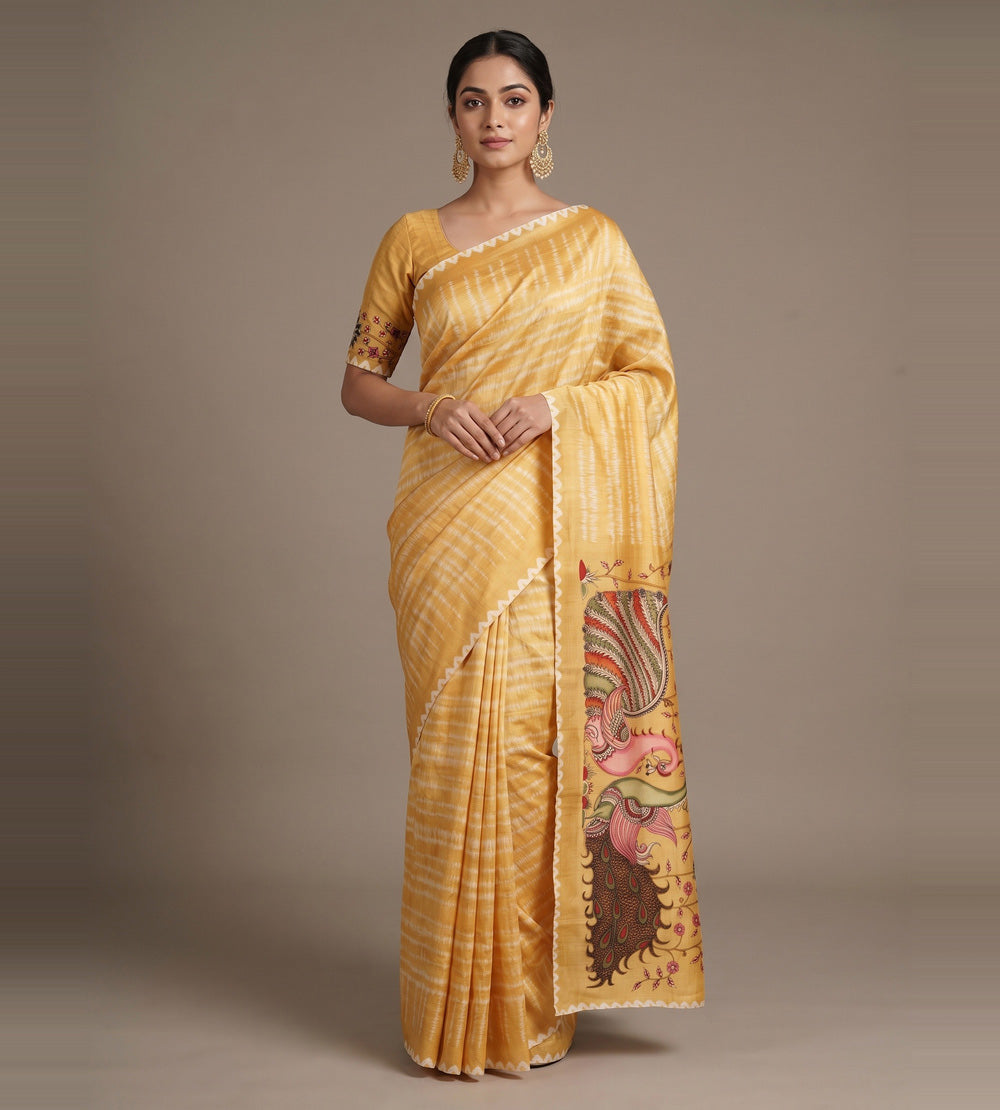 Yellow Shibori Tussar Saree