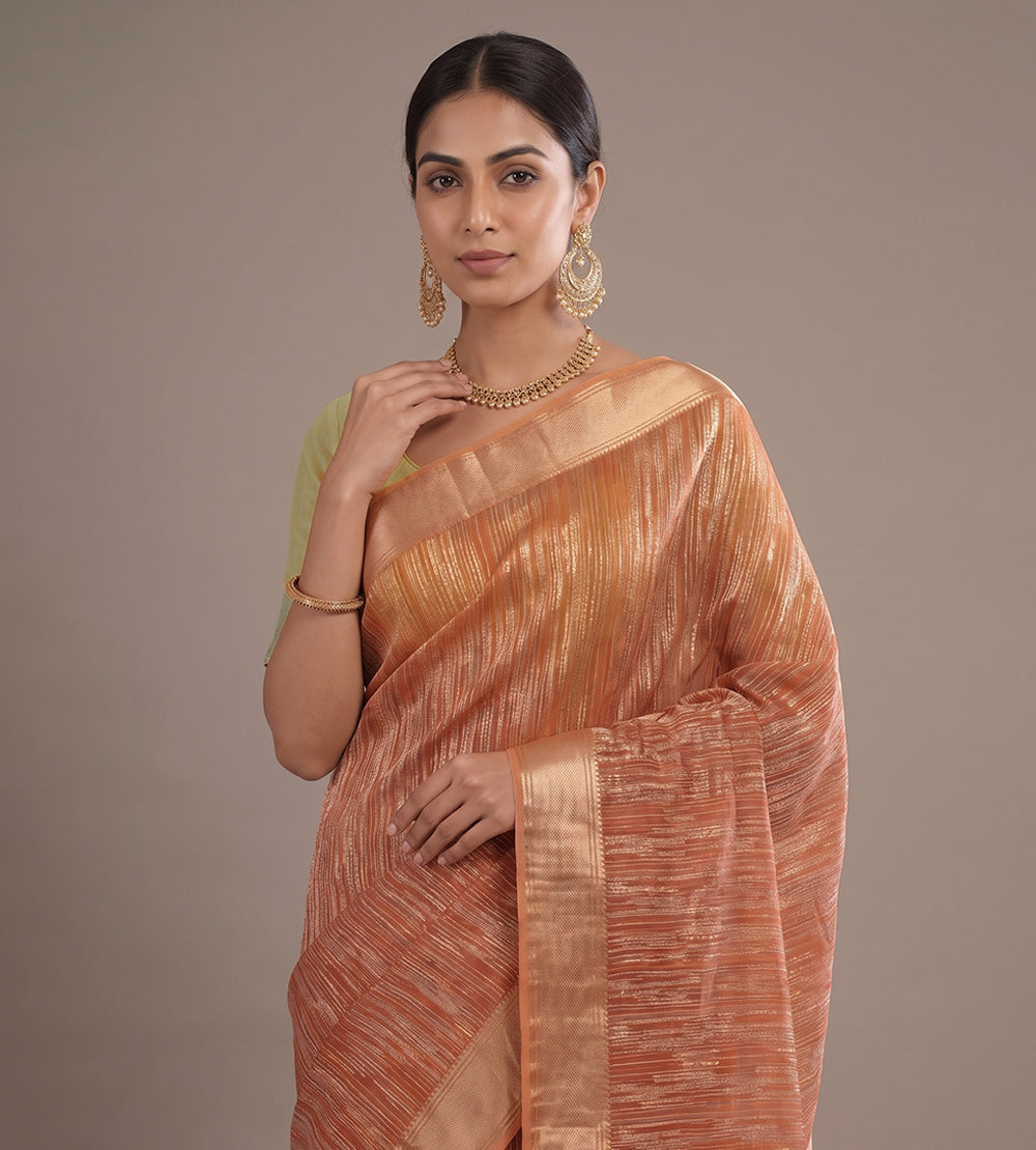 Copper Peach Georgette Saree
