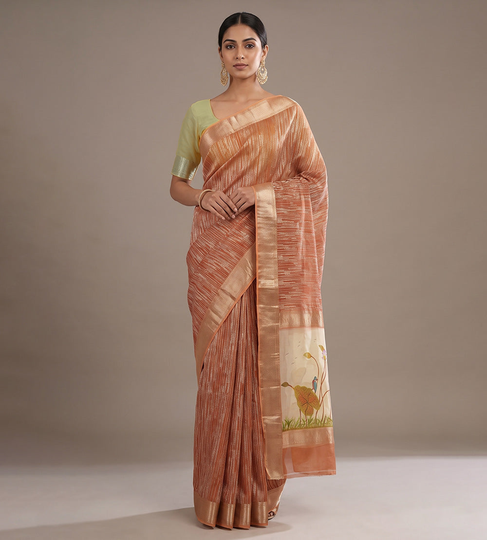Copper Peach Georgette Saree