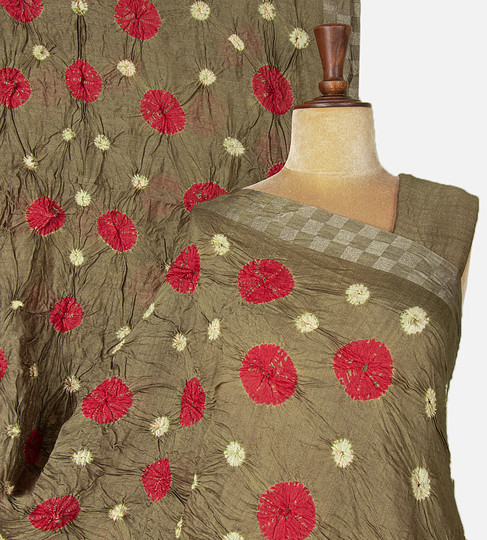 Olive Green Shibori Tussar Bandhani Saree