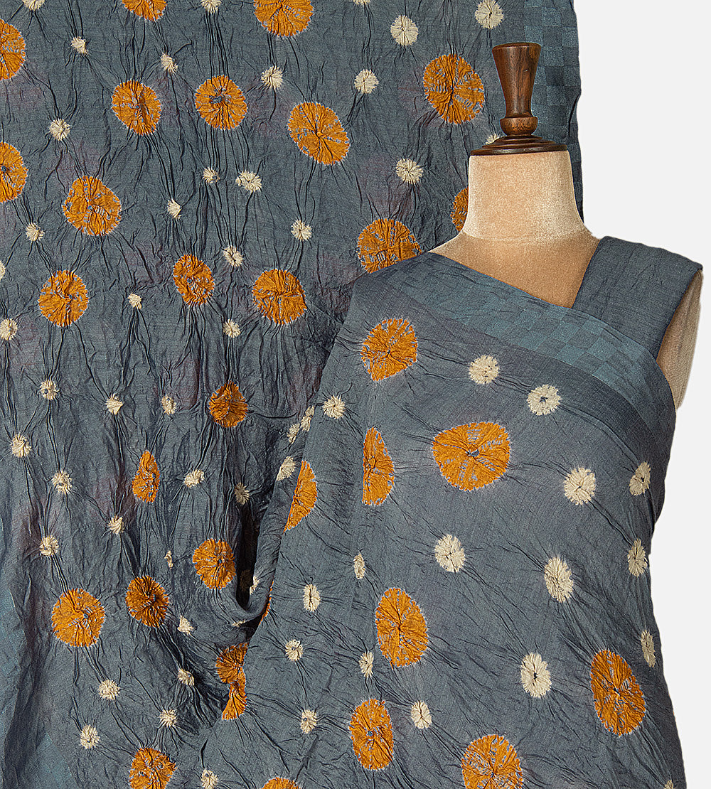 Grey Shibori Tussar Bandhani Saree