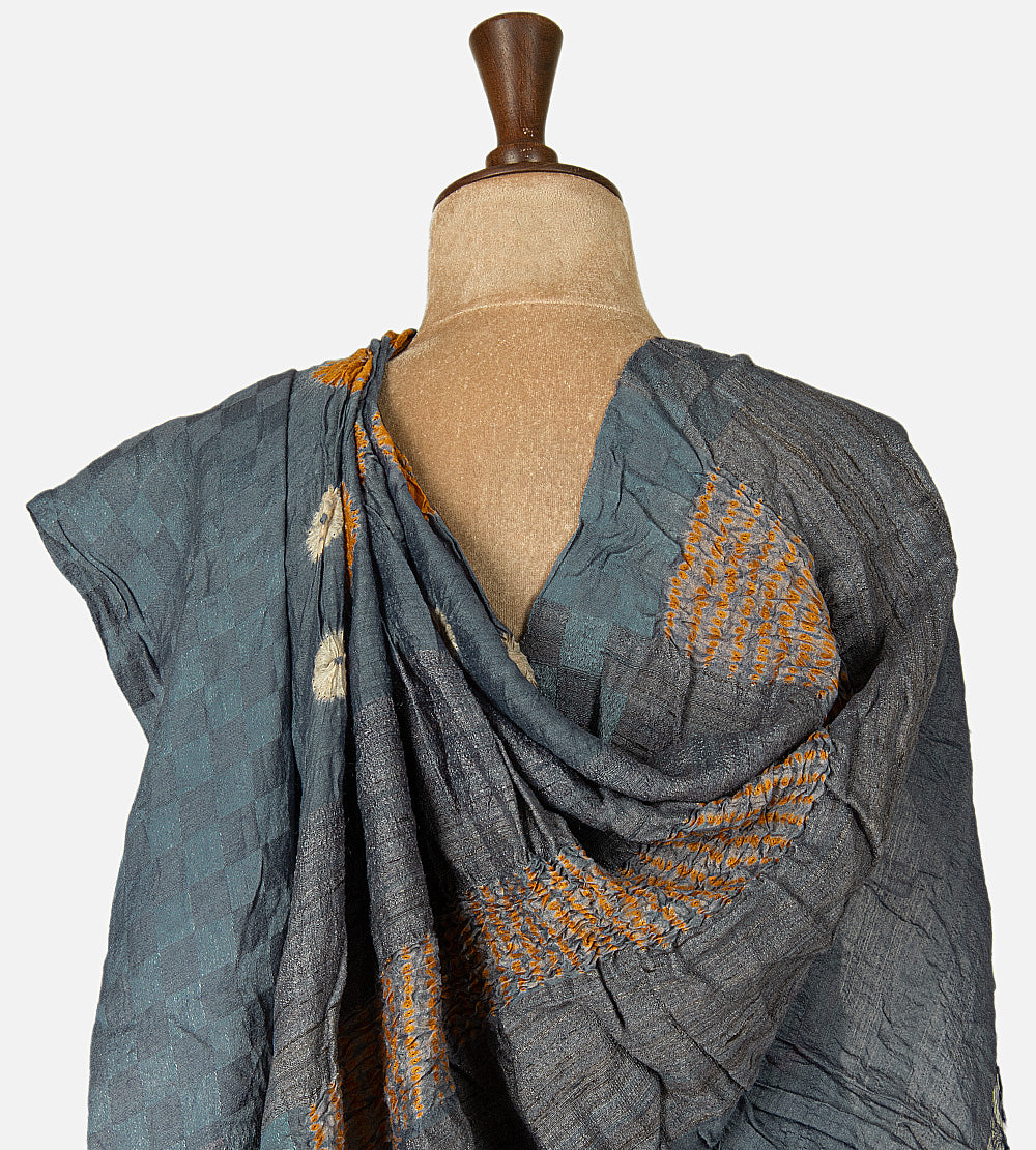 Grey Shibori Tussar Bandhani Saree