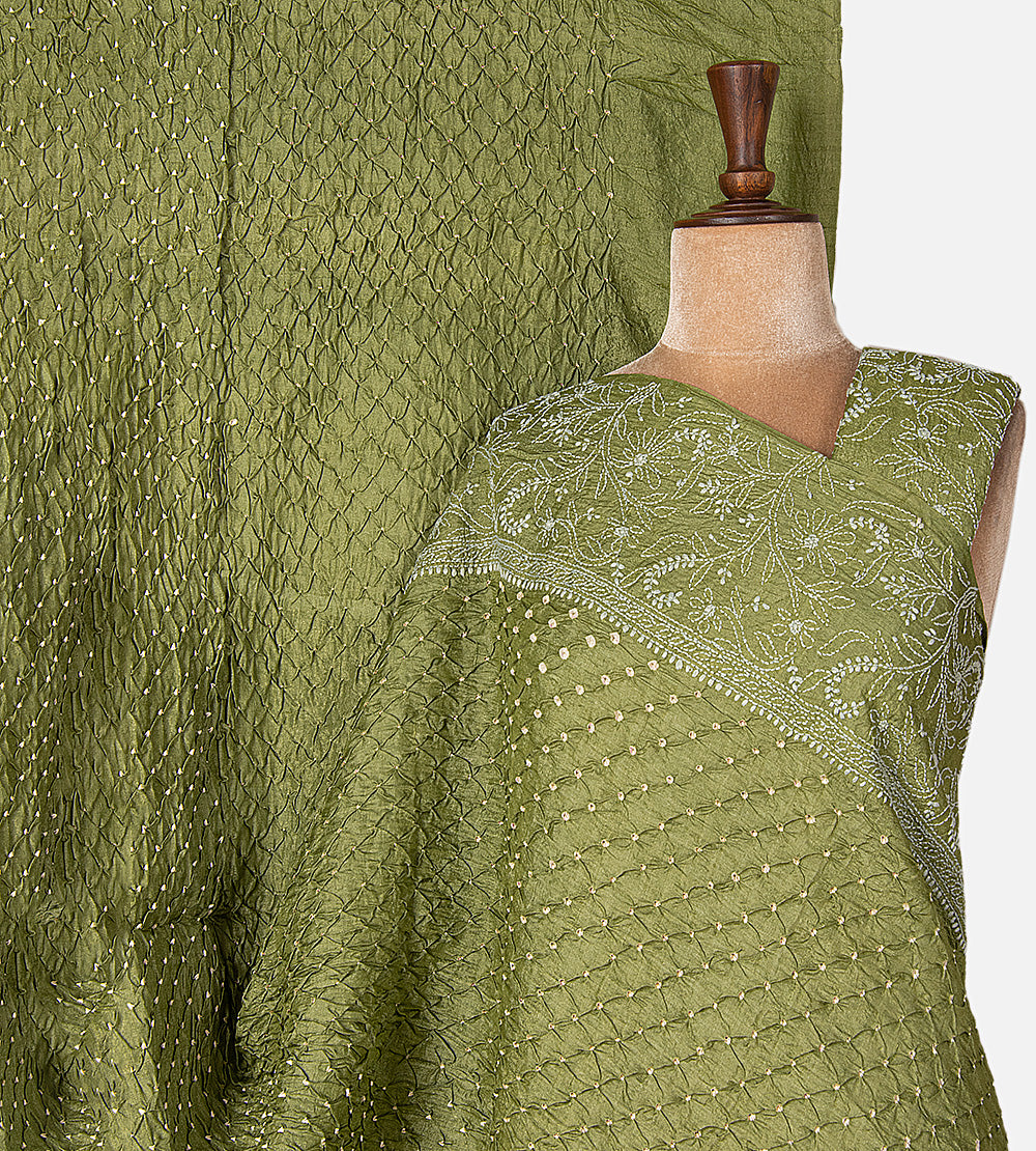 Green Tussar Bandhani Saree