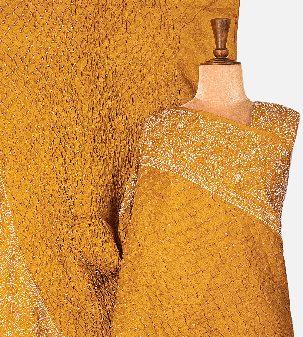 Yellow Tussar Bandhani Saree
