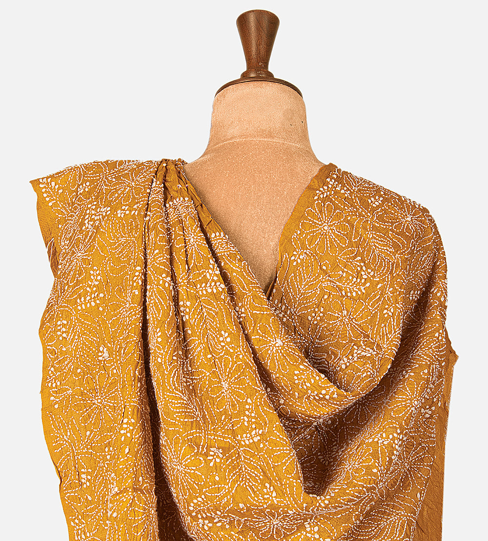 Yellow Tussar Bandhani Saree