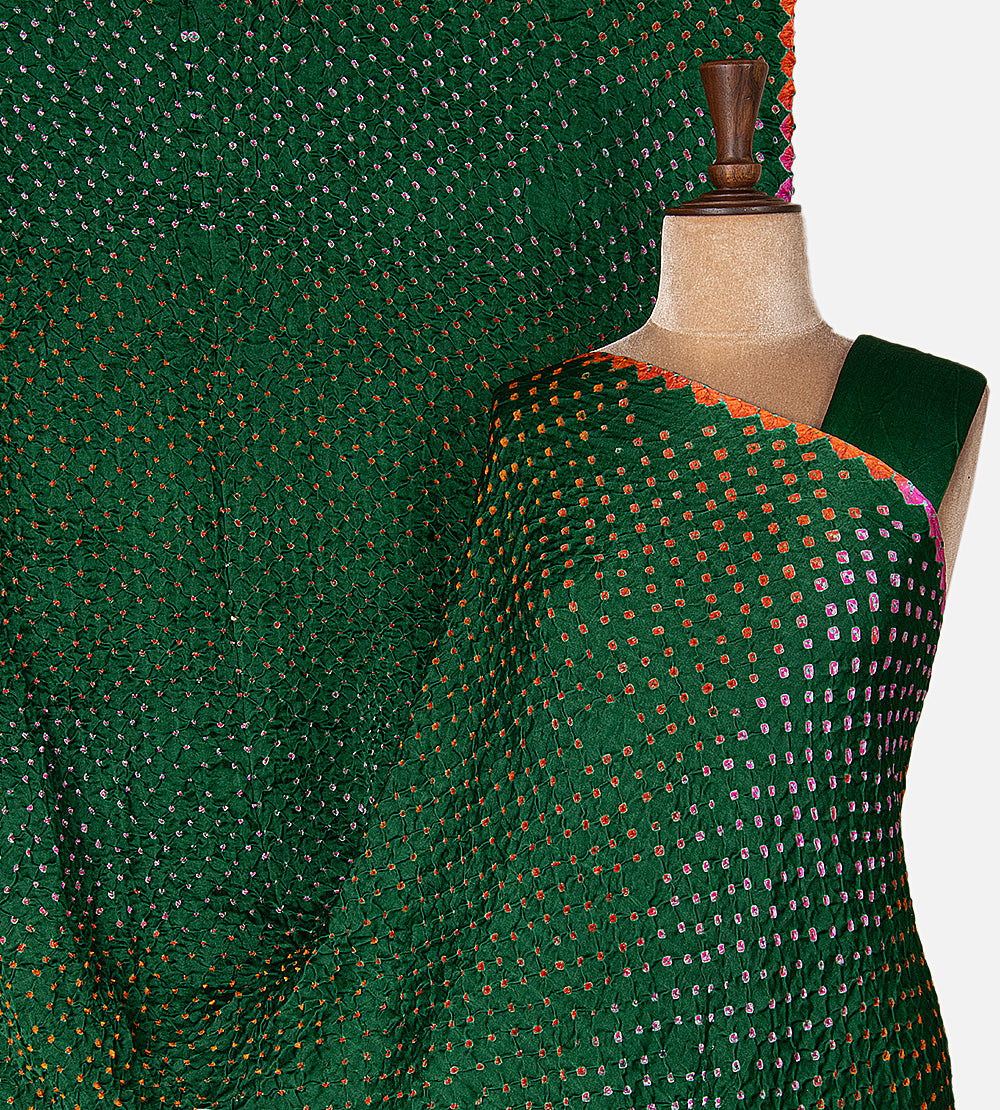 Green Gajji Silk Bandhani Saree