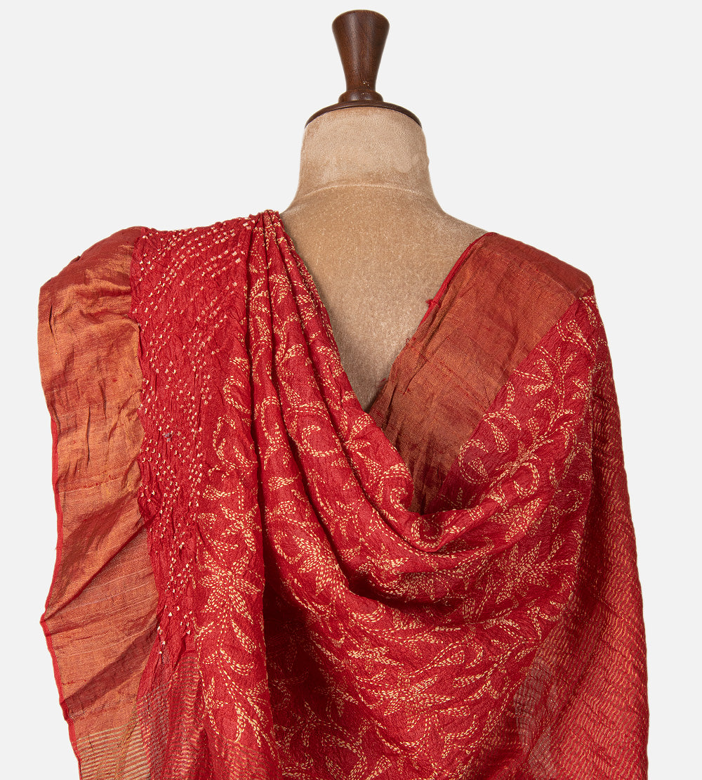Vermilion Red Tussar Bandhani Saree