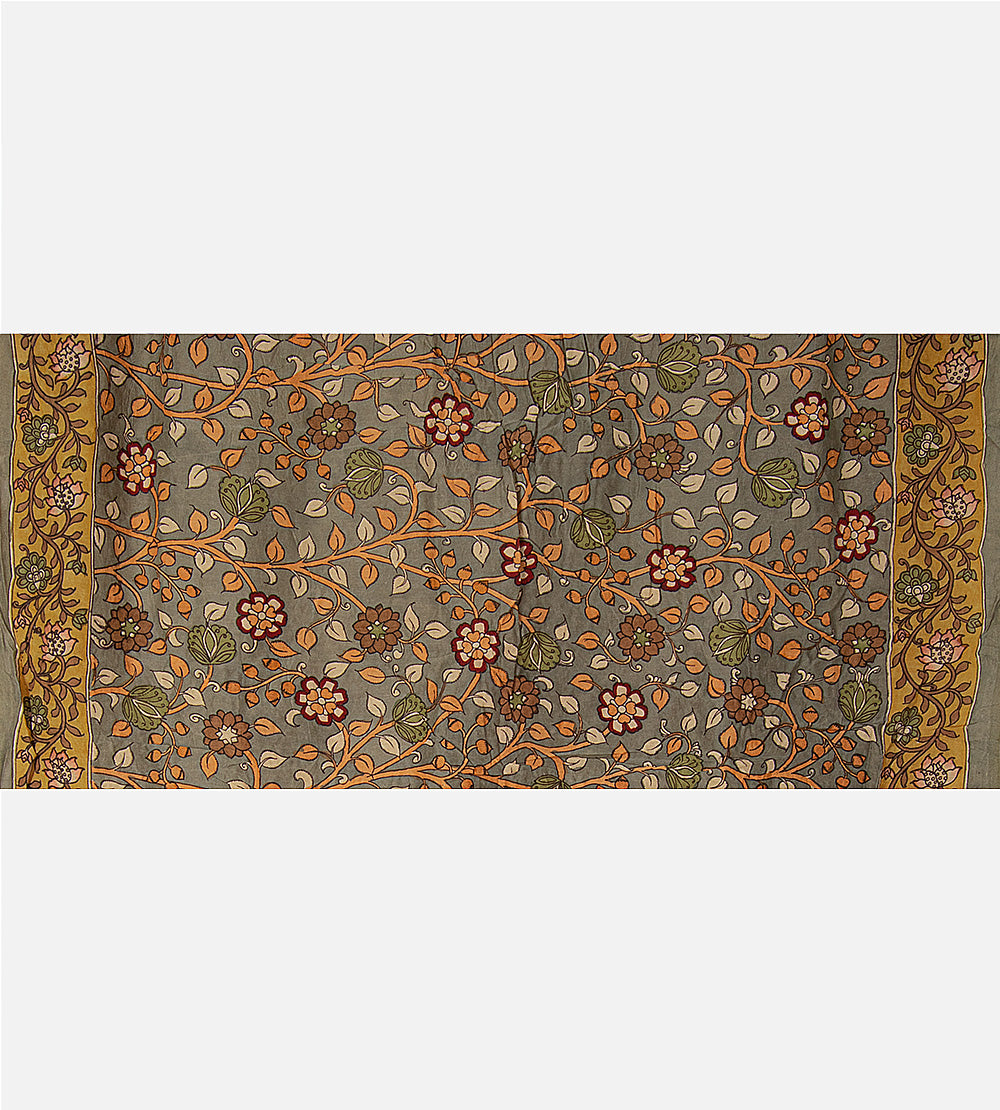 Maroon Bandhani Tussar Kalamkari Saree