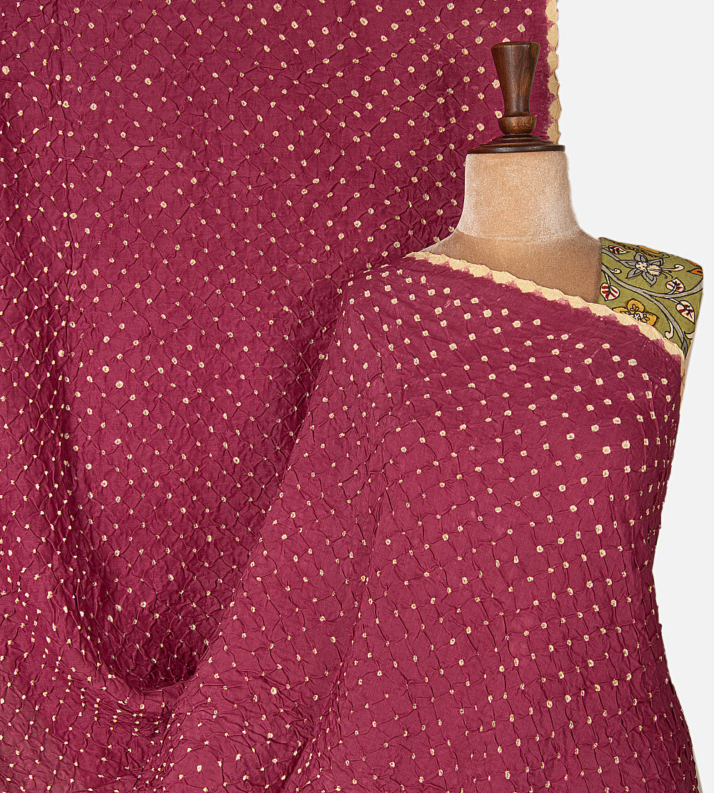 Pink Bandhani Tussar Kalamkari Saree