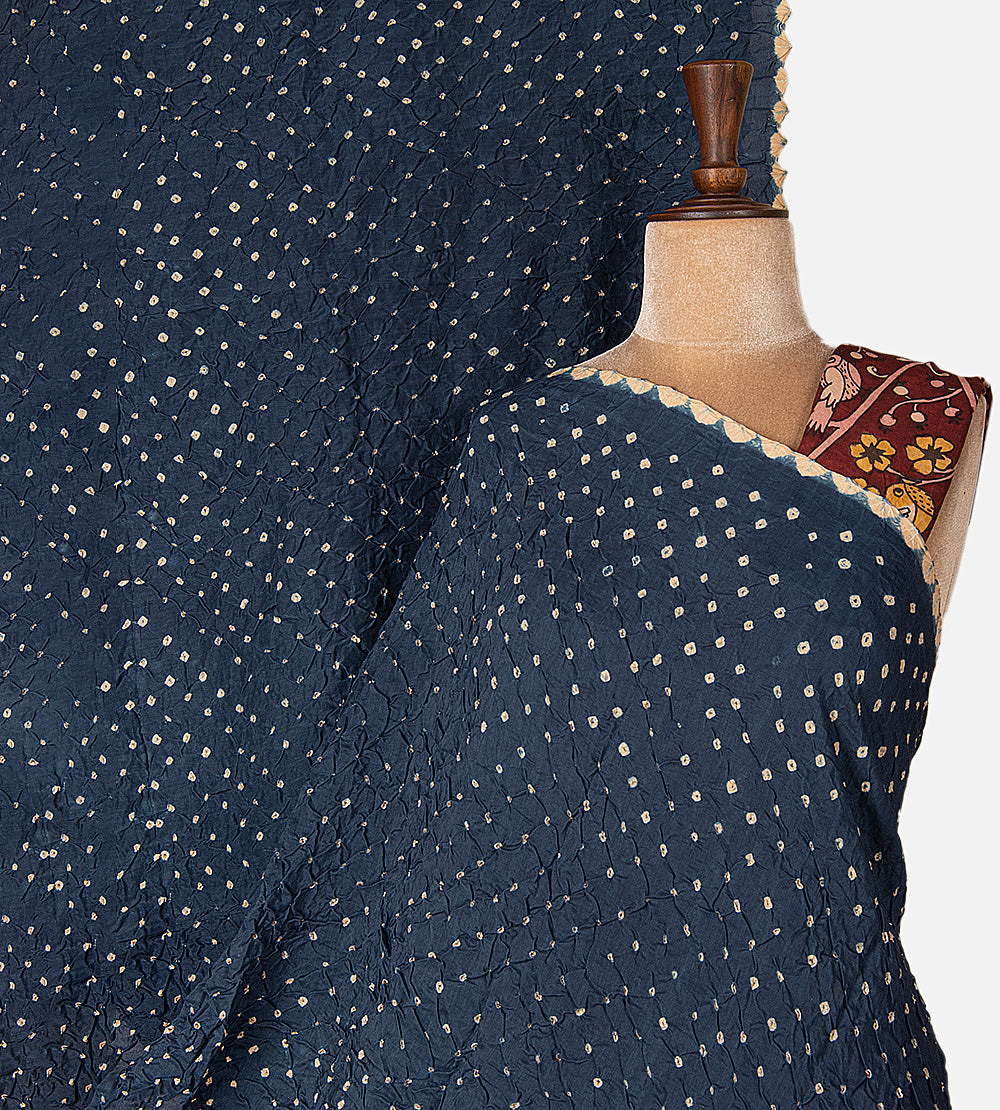Blue Bandhani Tussar Kalamkari Saree