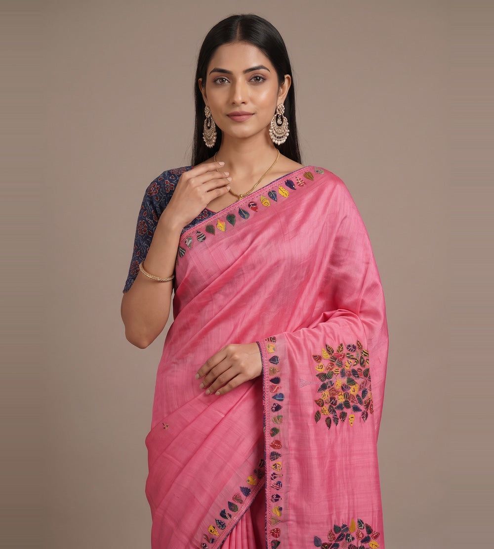 Pink Tussar Saree
