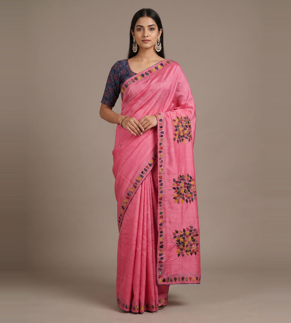 Pink Tussar Saree