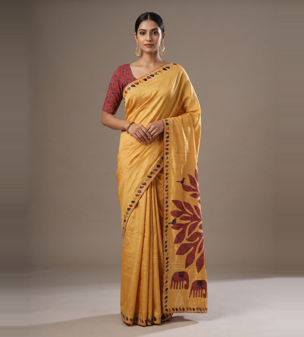 Yellow Tussar Saree