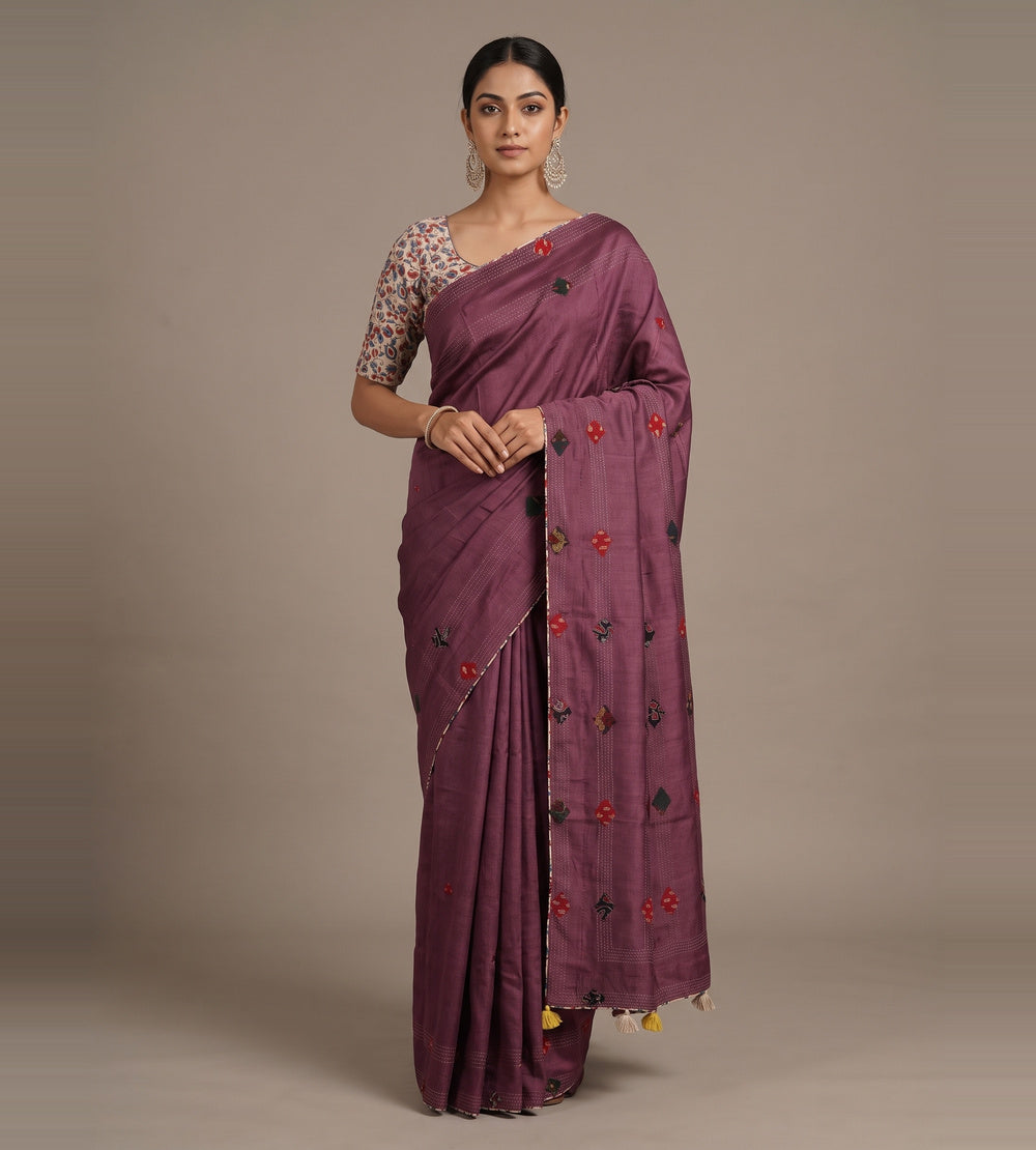 Deep Pink Tussar Saree