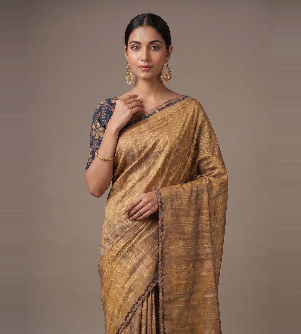 Golden Beige Tussar Saree