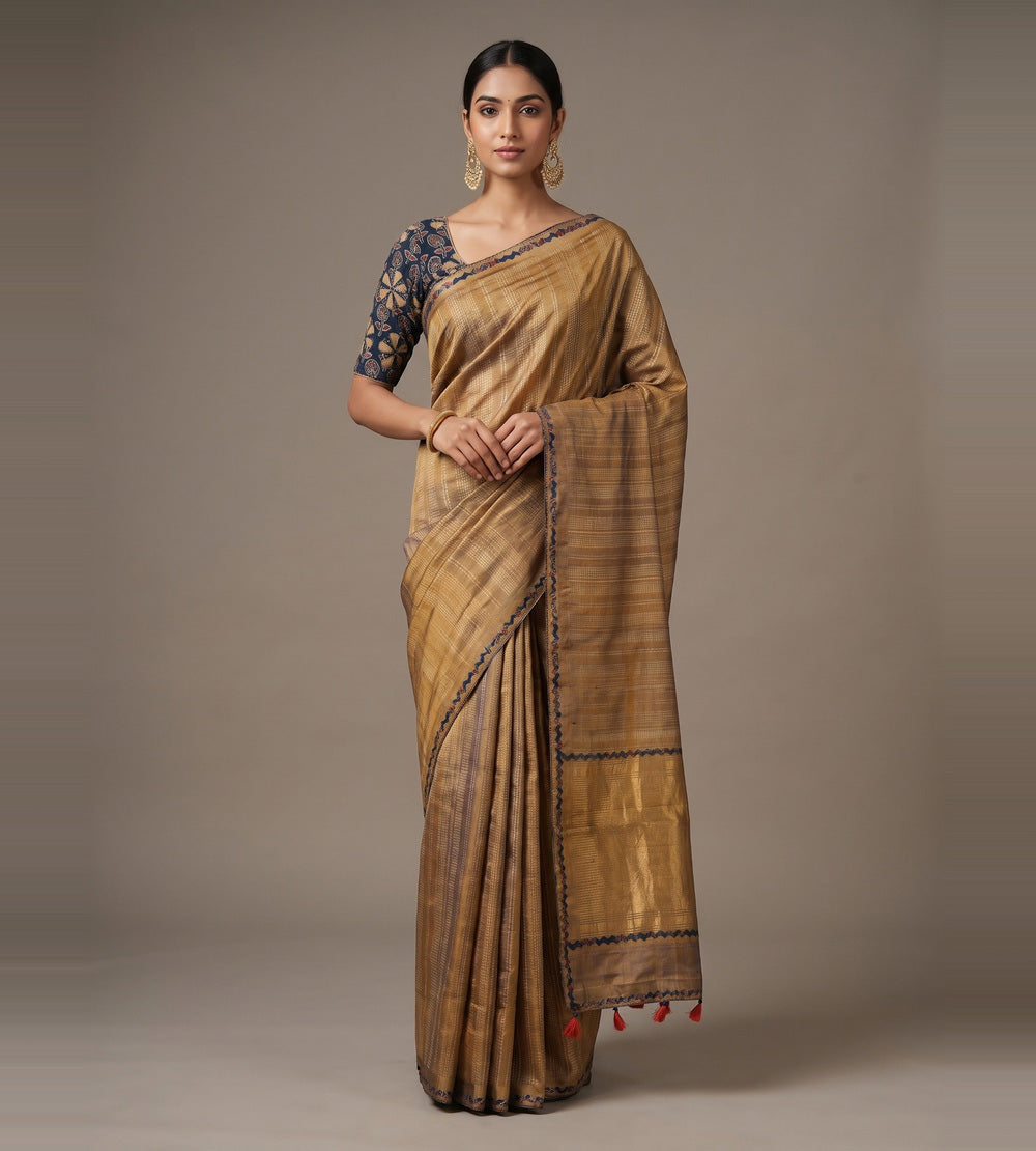 Golden Beige Tussar Saree