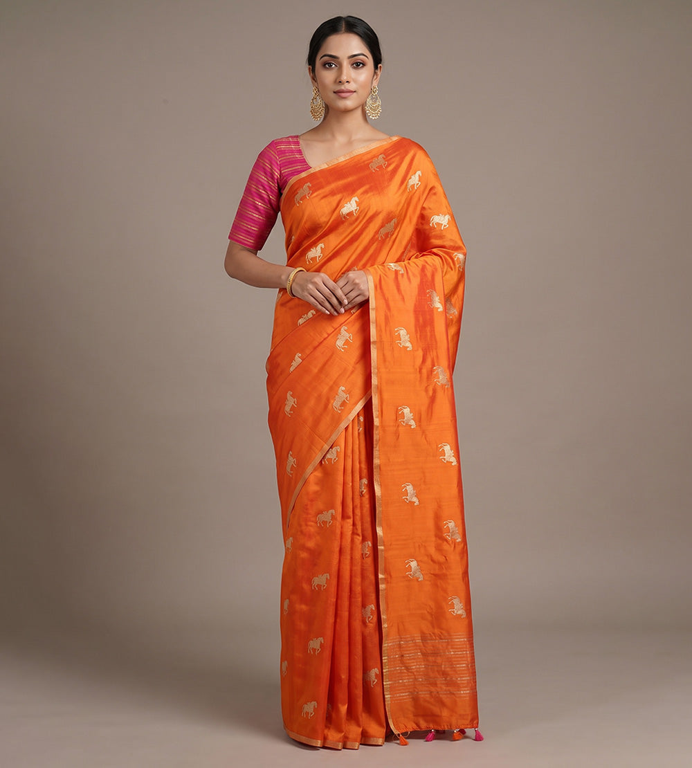 Orange Chaniya Silk Saree