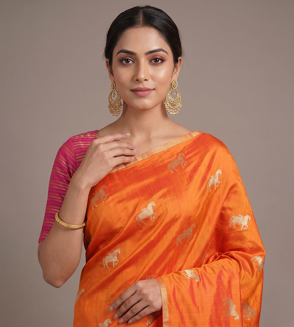Orange Chaniya Silk Saree