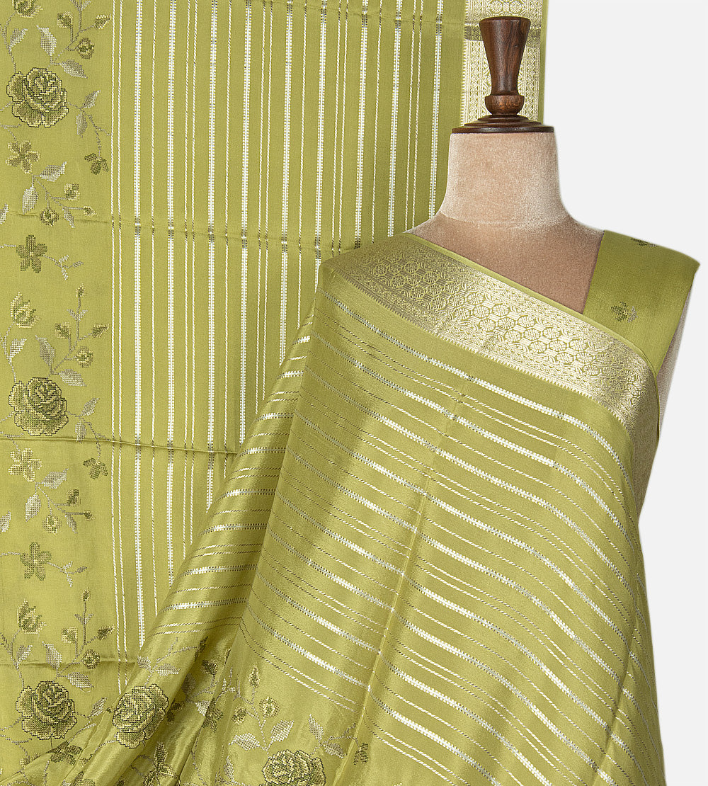 Lime Green Mysore Crepe Saree