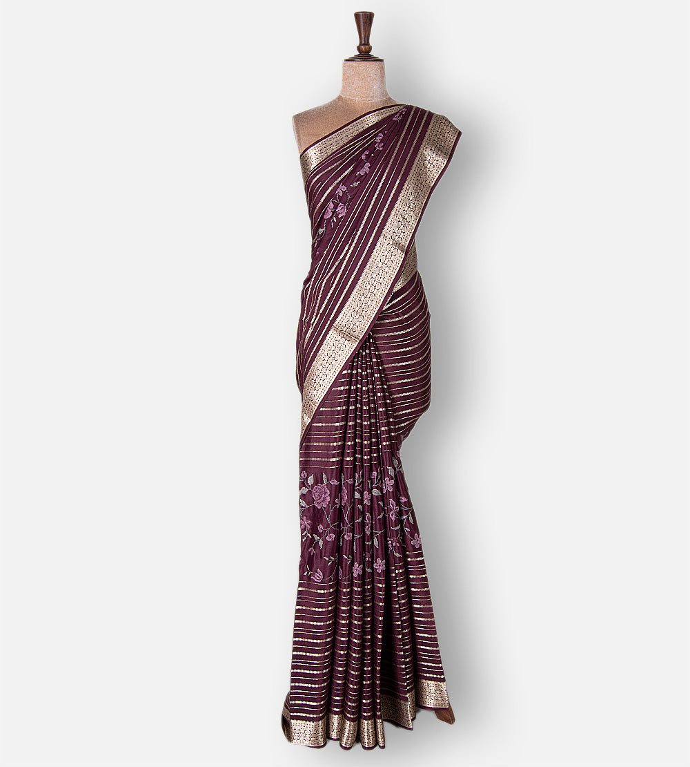 Deep Maroon Mysore Crepe Saree