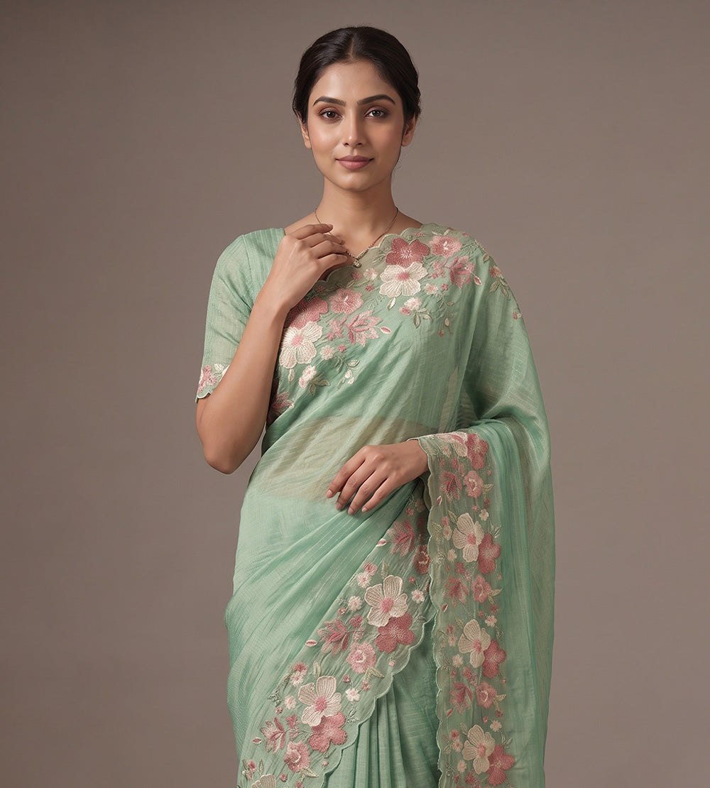 Blue Tissue Georgette Saree