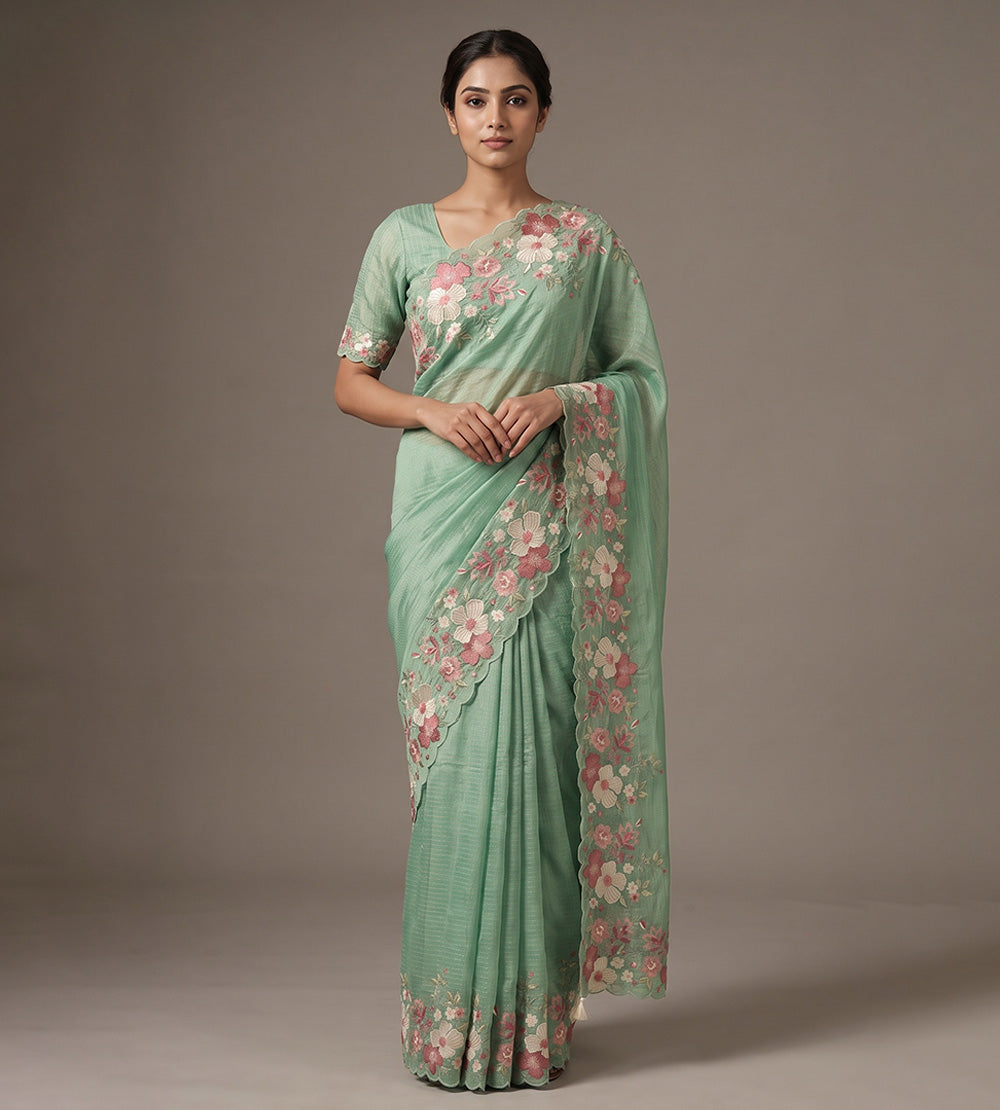 Blue Tissue Georgette Saree