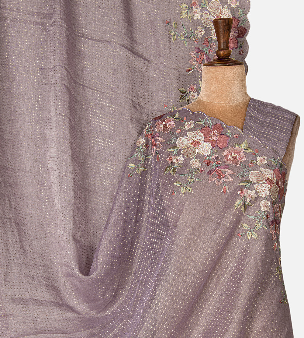 Greyish-mauve georgette saree
