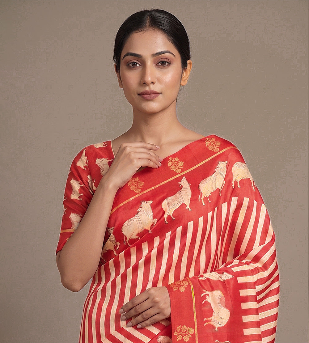 Red Tussar Saree