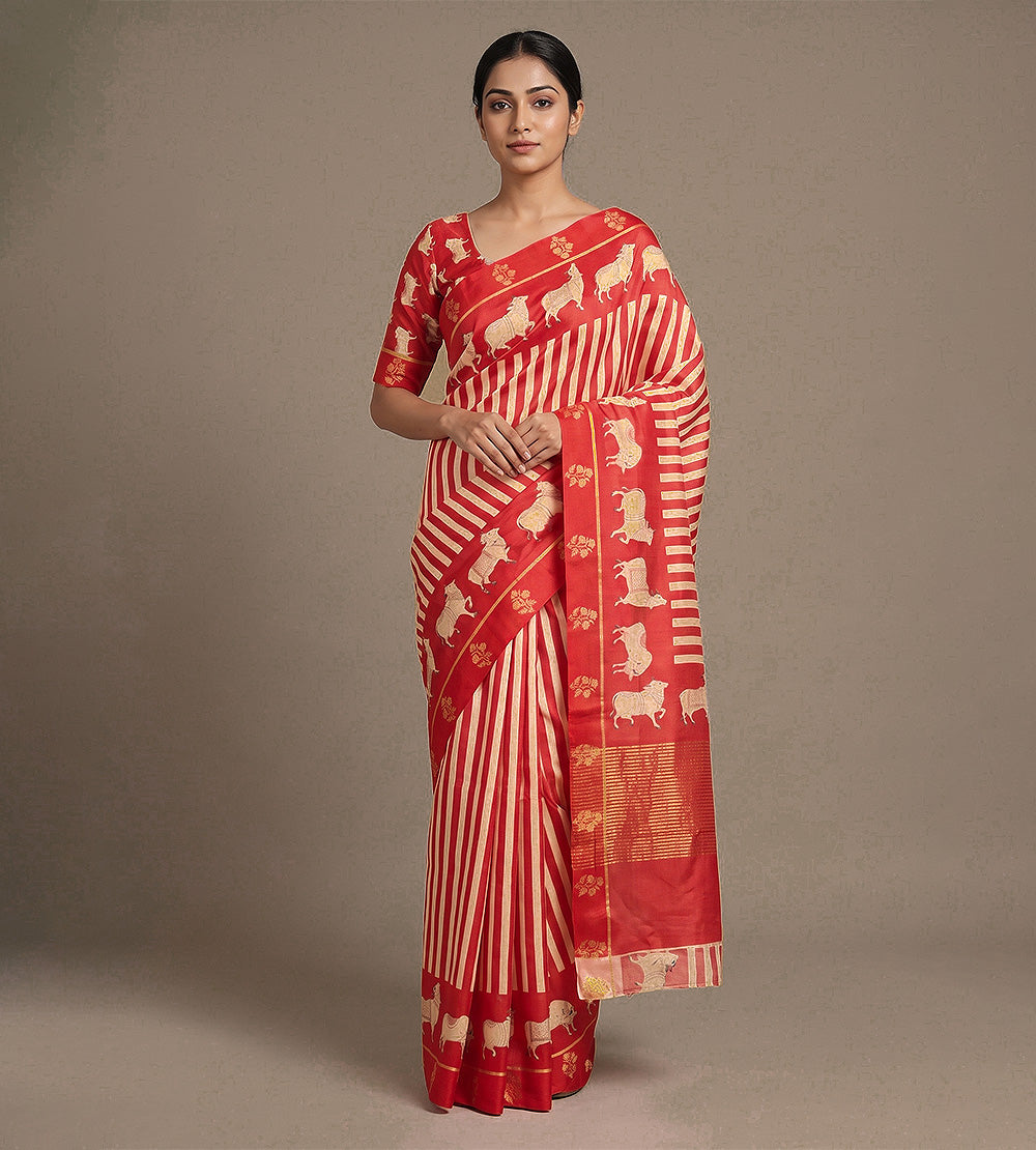 Red Tussar Saree