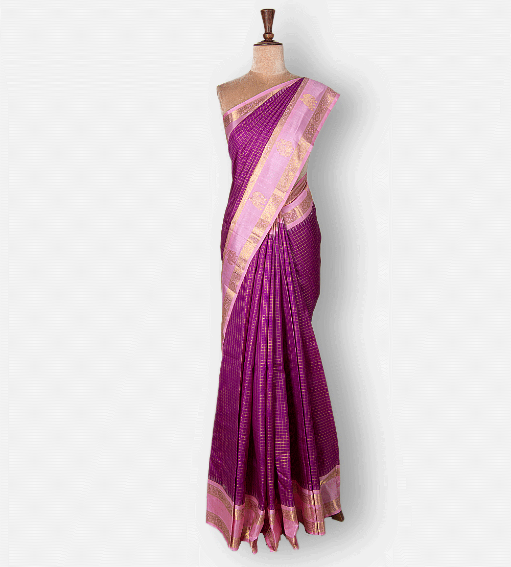 Bright Purple Kanchipuram Silk Saree