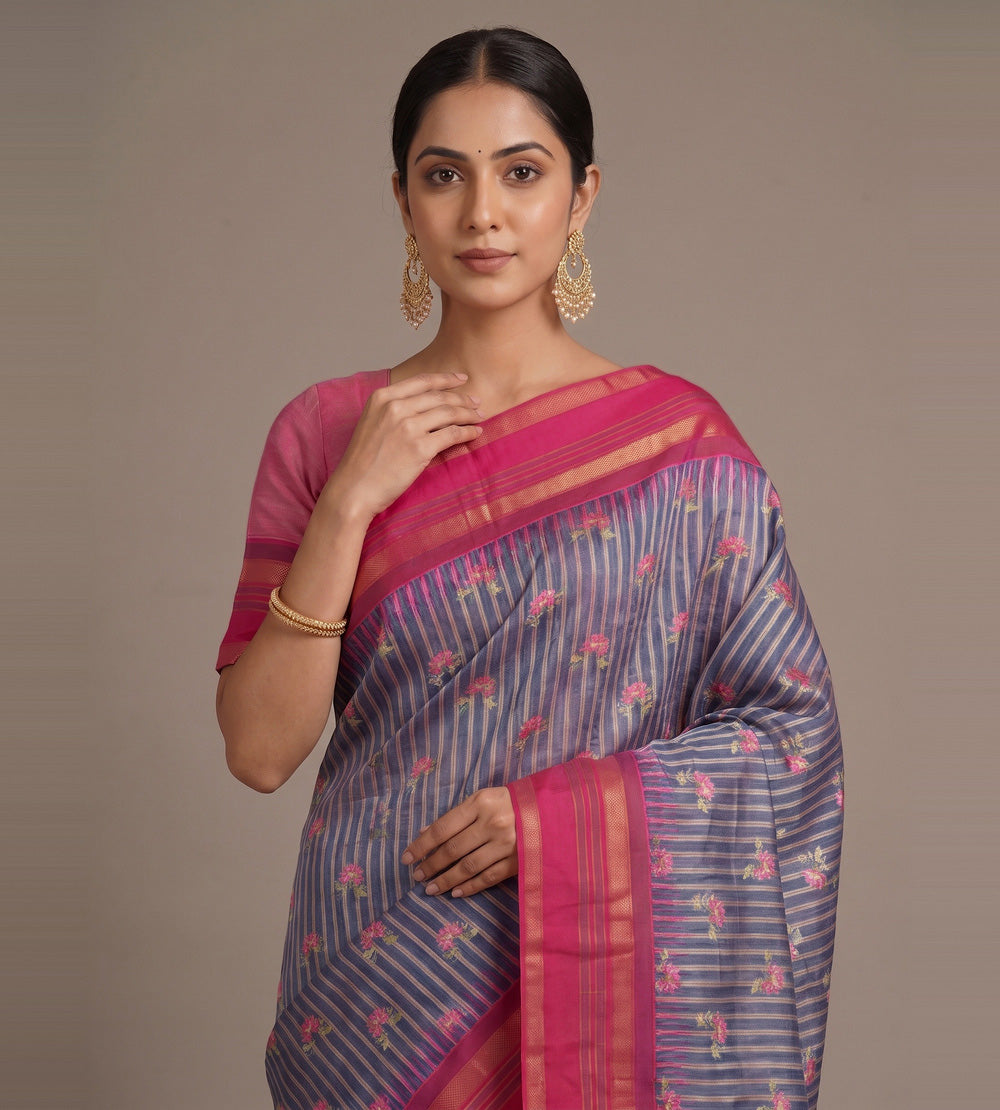 Blue Tussar Saree